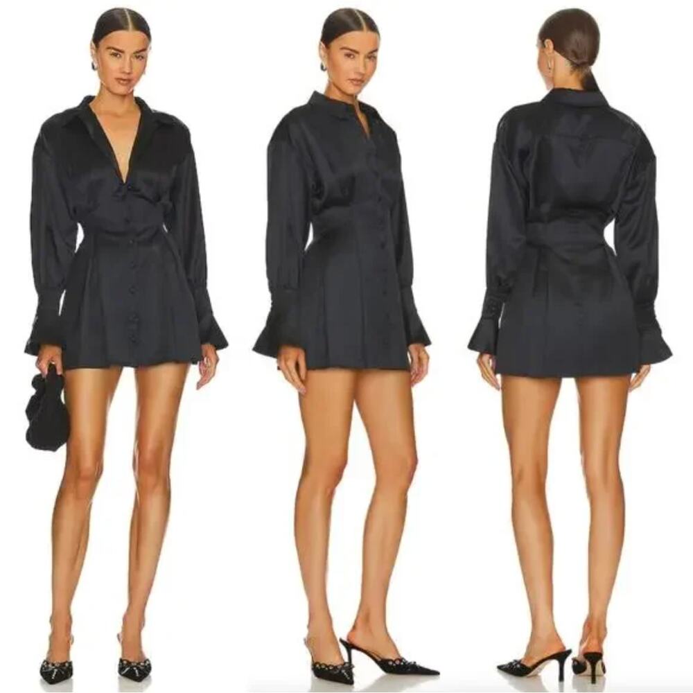 MAJORELLE | NWT Maritza Shirt Dress in Black Satin Mini XS